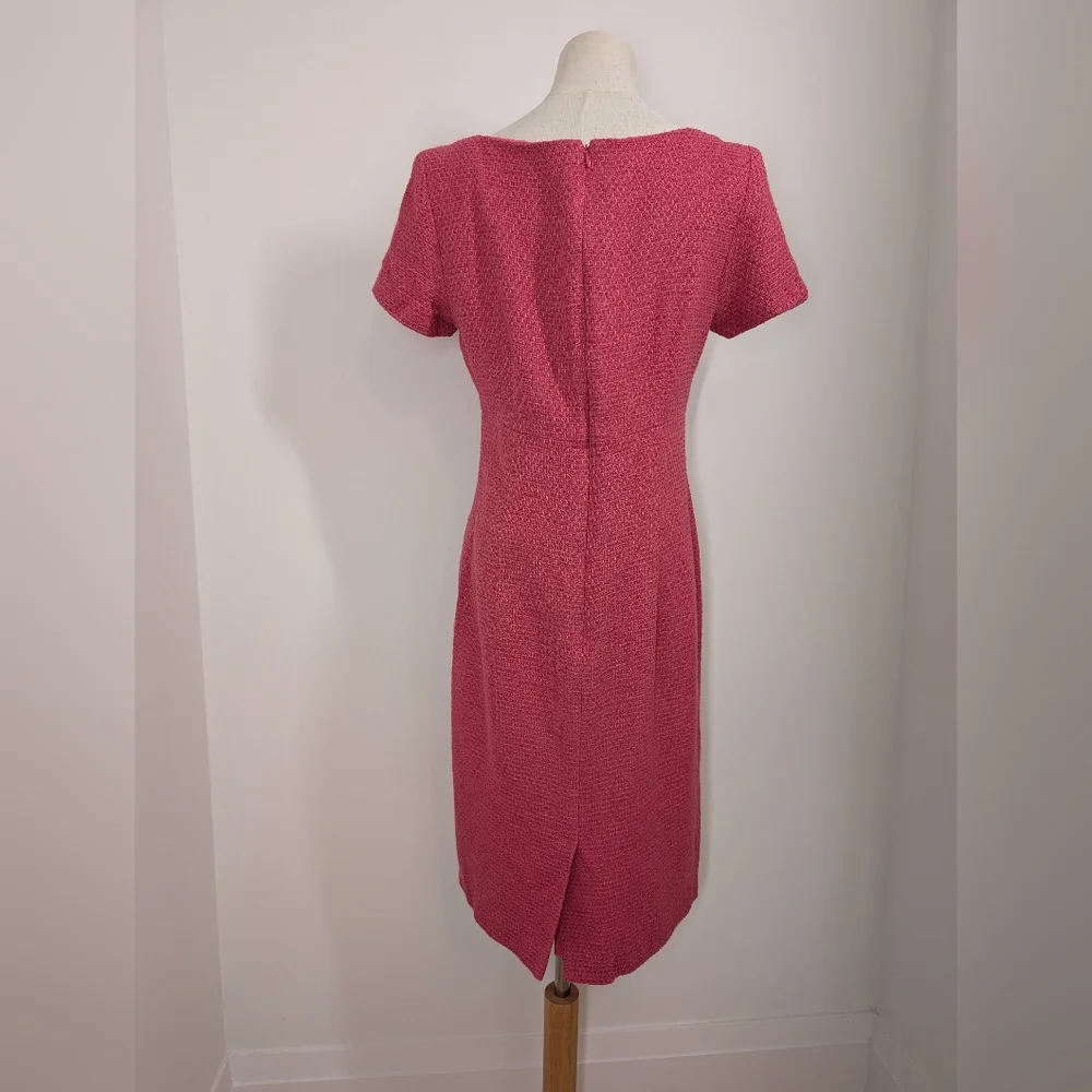 Elegant Pink Tweed Short Sleeve Knee Length Dress - Picture 5 of 15